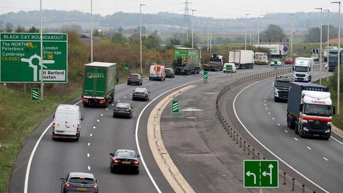 The A1 by the Black Cat roundabout on the Bedfordhire/Cambridgeshire boarder