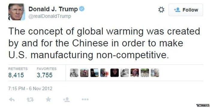 Trump tweet about global warming