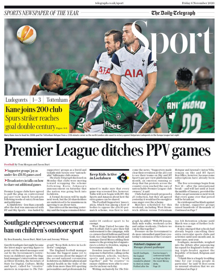 Friday's Telegraph back page