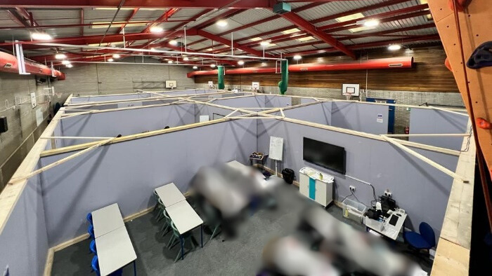 The sports hall at St Leonard's divided into classrooms