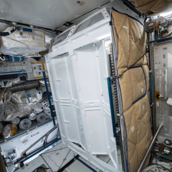 A toilet stall on the ISS