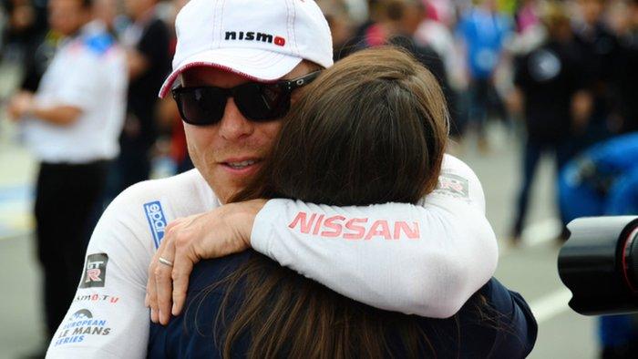 Chris Hoy embraces wife Sarra after the Le Mans 24-Hours