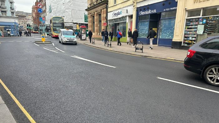 The resurfaced road of Castle Street in Brighton.