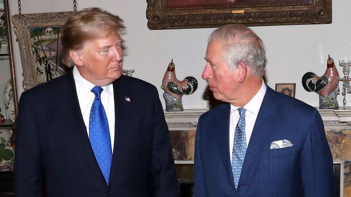 US President Donald Trump and Prince Charles, Prince of Wales attend Tea at Clarence House in 2019 when President Trump was in the UK to attend the NATO Leaders Summit, marking the 70th anniversary of the organisation.
