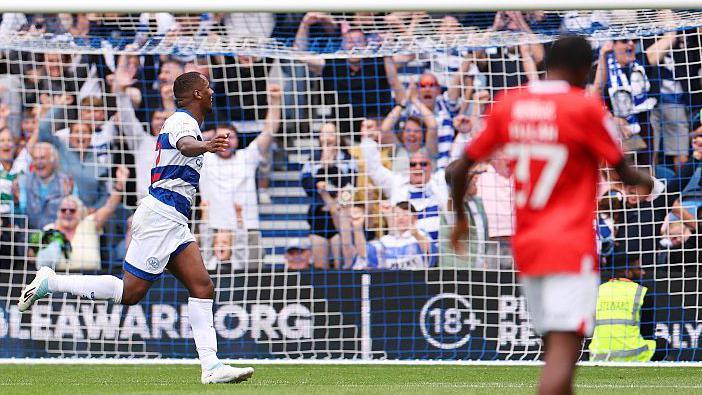 Richard Kone celebrates after scoring QPR's third goal against Charlton Athletic