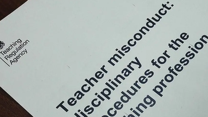 The front page of a Teacher Regulation Agency report