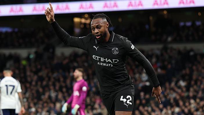 Antoine Semenyo celebrates scoring for Manchester City