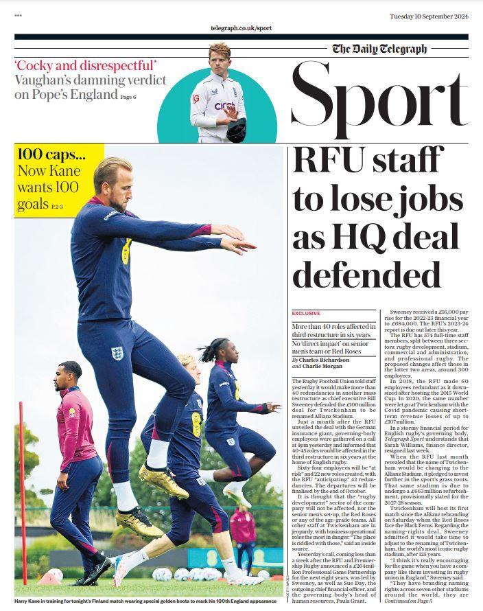 The back page of The Telegraph 10/09/24