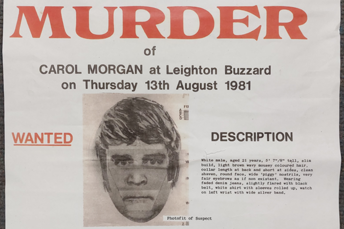 A wanted poster used to try and locate the killer of Carol Morgan