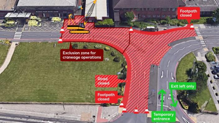 Imagine showing road closure outside accident and emergency department