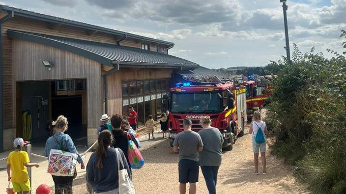 Fire engines and people milling about at Wells-next-the-Sea