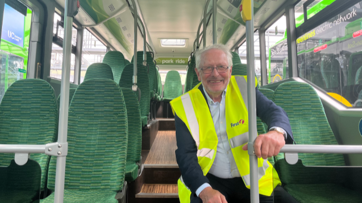 Peter Soulsby on a bus