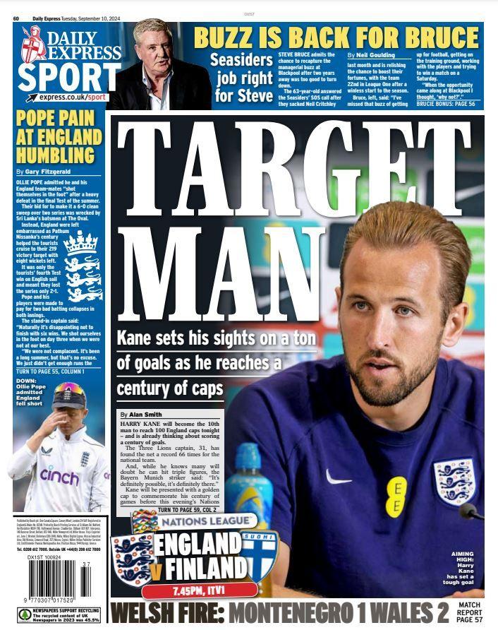 The back page of the Daily Express 10/09/24