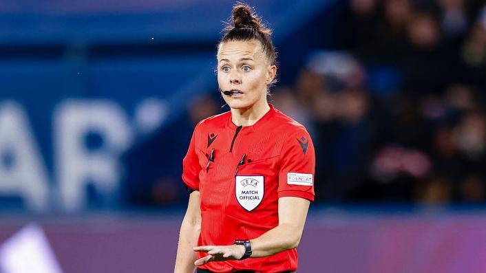 Referee Rebecca Welch on UEFA match duty