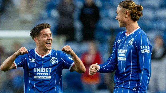 Rangers' Cammy Devlin and Thelo Aasgaard celebrate