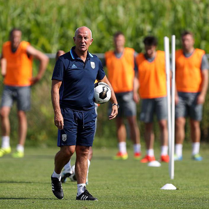 Pulis oversees a pre-season training session with West Brom in the Netherlands in July 2016