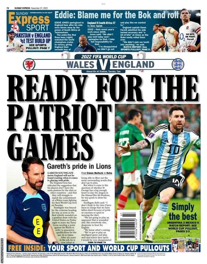 The back page of the Sunday Express