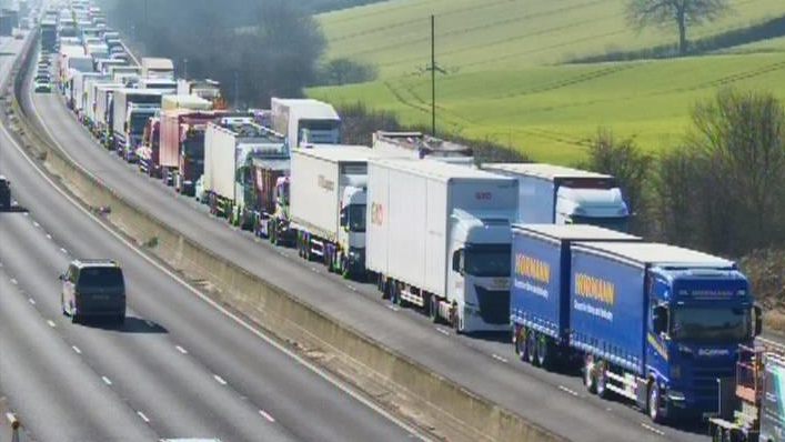 Lorries and cars waiting on the M1.