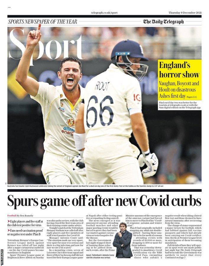 The back page of Thursday's Telegraph