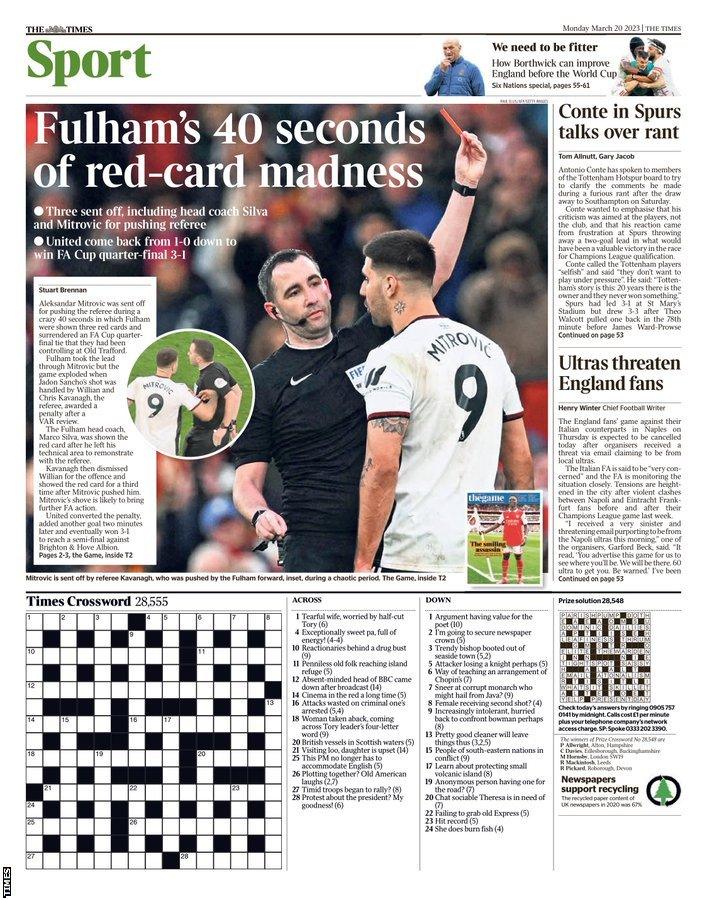 The back page of Monday's Times