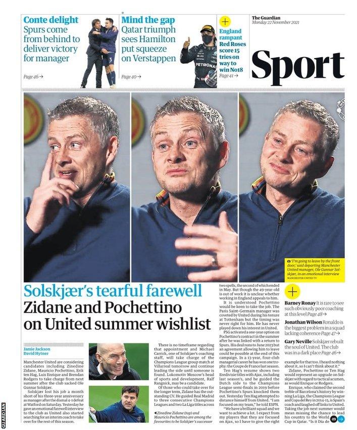 The back page of Monday's Guardian