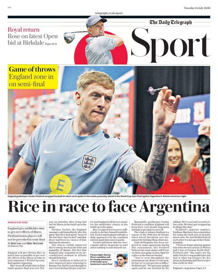 Back page of the Daily Telegraph on 14 July 2026