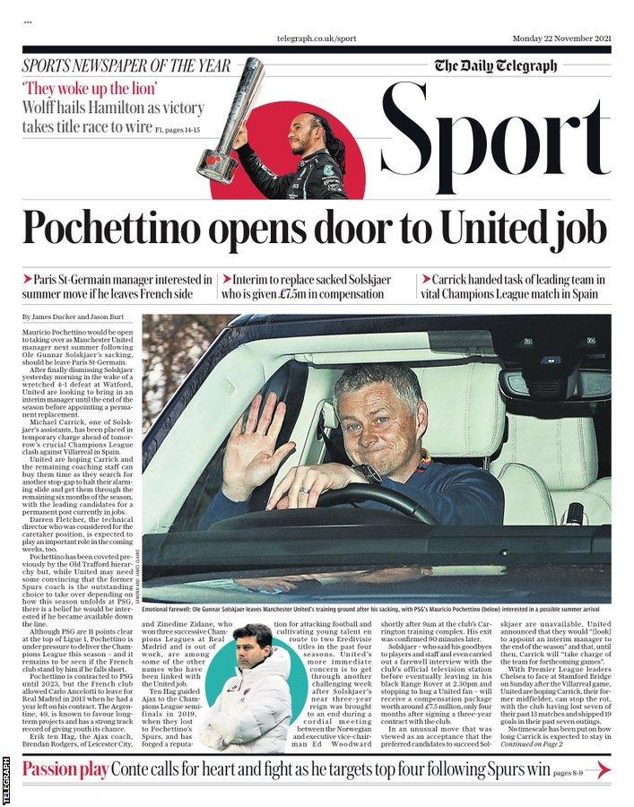 The back page of Monday's Telegraph