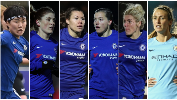 Ji So-yun, Maren Mjelde, Ramona Bachmann, Fran Kirby, Millie Bright and Jill Scott