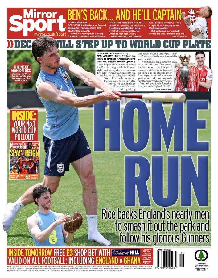 Back page of the Daily Mirror on 22 June 2026