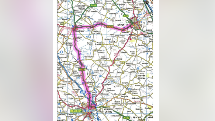 A map showing the suggested diversion route