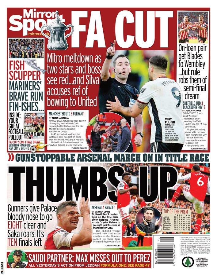 The back page of Monday's Mirror