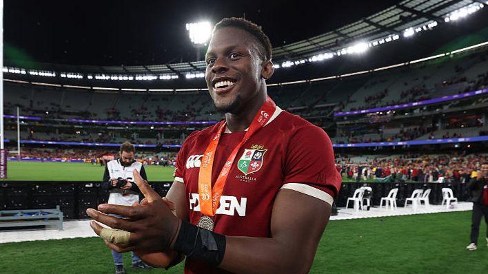 Lions captain Maro Itoje celebrates clinching the series in Melbourne