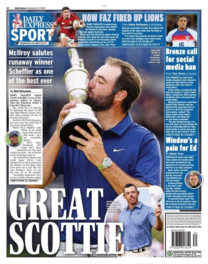 The back page of Monday's Daily Express