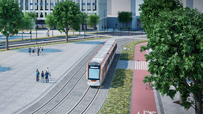 An artist's impression of the first phase of Cardiff Crossrail, connecting central station with Cardiff Bay