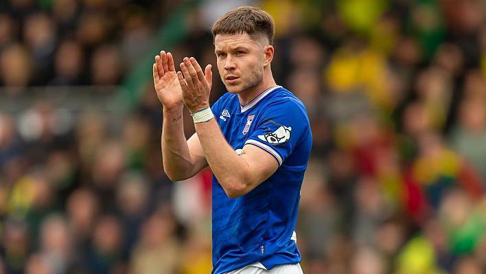 George Hirst of Ipswich Town reacts during the Sky Bet Championship match between Norwich City and Ipswich Town.
