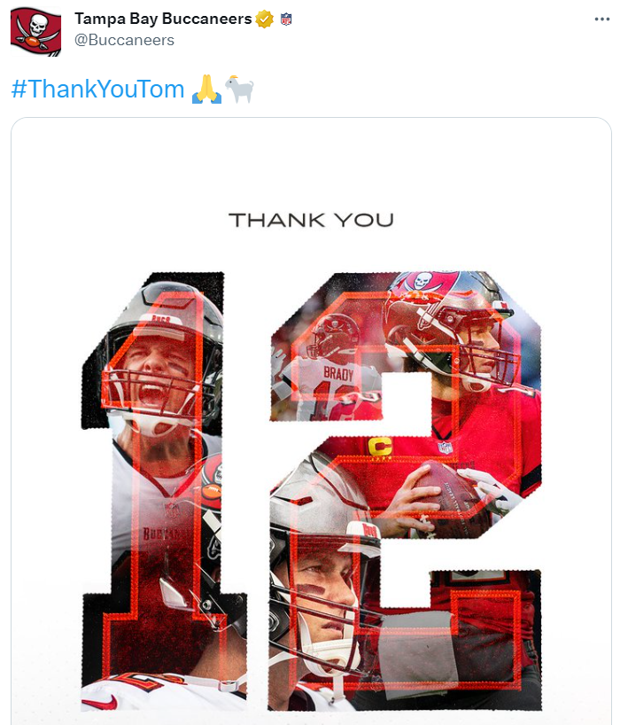 Tampa Bay Buccaneers tweet: Thank you Tom