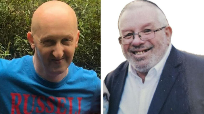 Image shows Adrian Daulby, who is bald and is wearing a blue t-shirt, alongside another image of Melvyn Cravitz, who has short hair and is wearing glasses. He has a beard and is wearing a white shirt and a dark blue suit. Both men are smiling at the cameras taking the photos of them. 