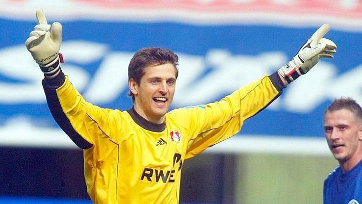 Bayer Leverkusen goalkeeper Hans-Jorg Butt celebrates