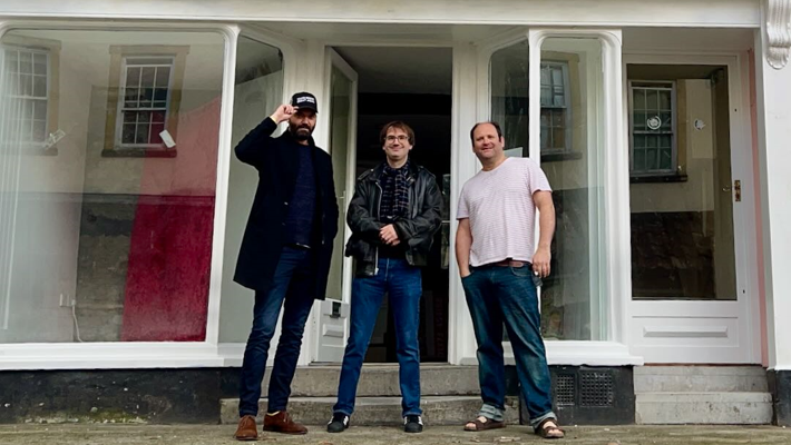 Three men from Interim Spaces outside Market Place in Shepton Mallet