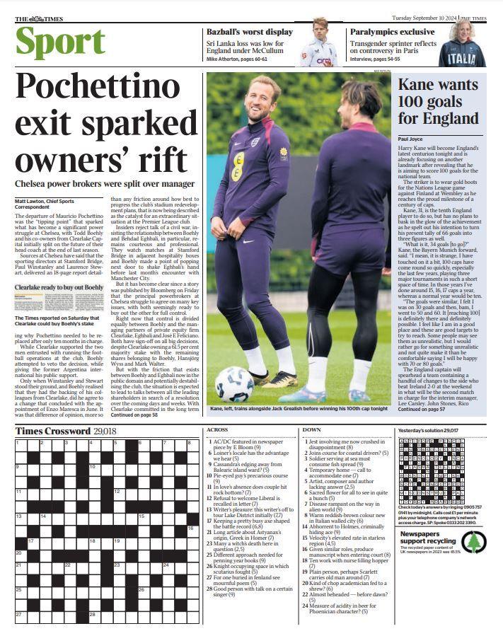 Back page of The Times 10/09/24