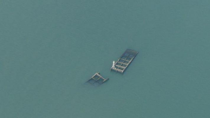 Aerial shot of the Mulberry Harbour off Thorpe Bay, Essex 