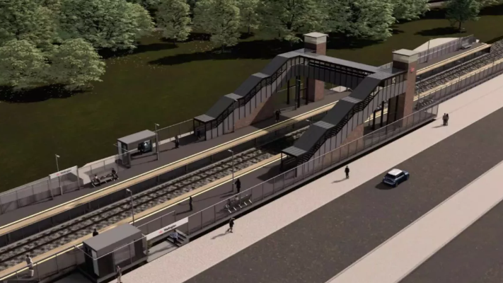 An artist's impression of a bridge over the railway tracks at the proposed new rail station at Wellington in Somerset