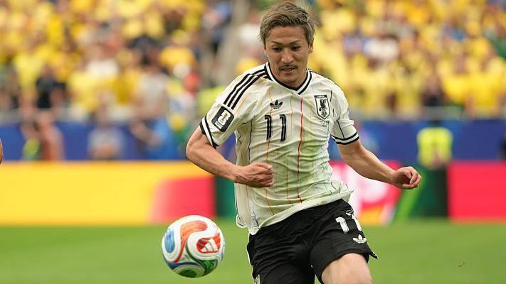 Daizen Maeda in action for Japan against Brazil at the 2026 World Cup