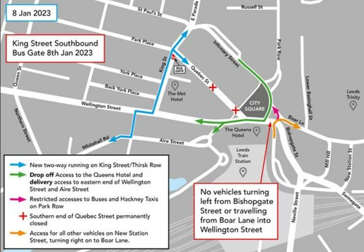 Map to show the impact of phased works to the road layout of Leeds city centre