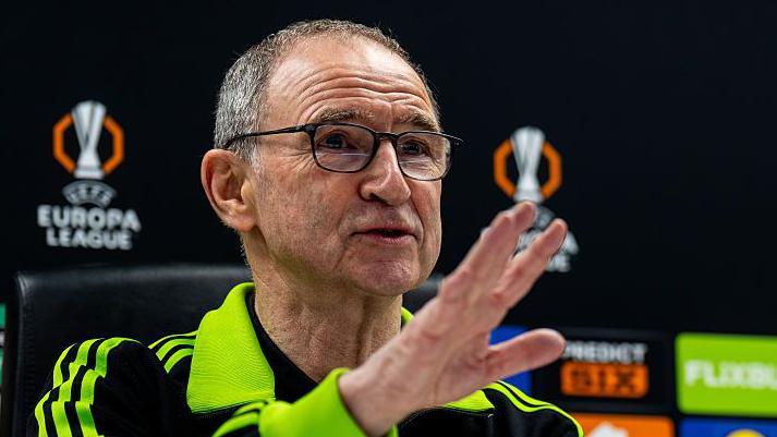 Martin O'Neill during his post-match Celtic media conference