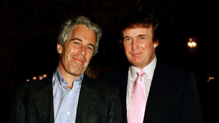 A photo of Jeffrey Epstein and Donald Trump at a 1997 event. 