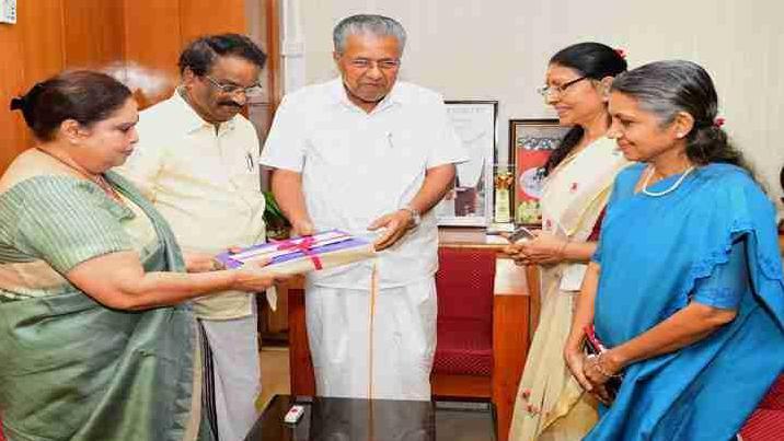 The Hema committee members handing over the report to Kerala Chief Minister Pinarayi Vijayan in December 2019