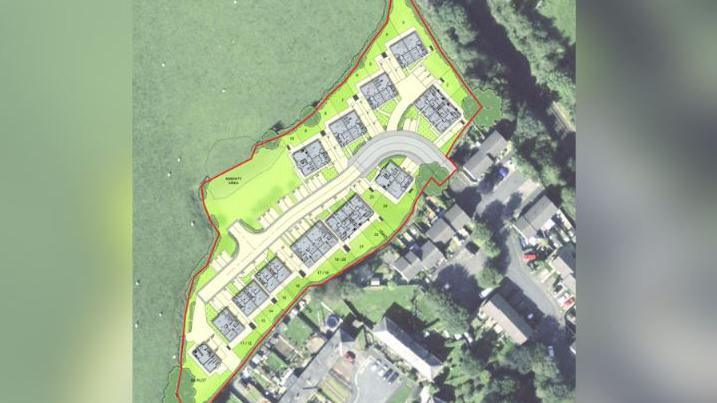 An aerial map shows the houses would be built on the edge of an existing estate, next to a field.