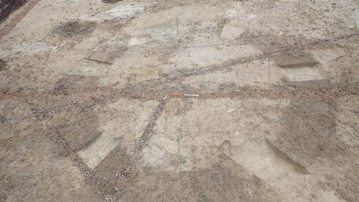 The outline of a Bronze Age round barrow in Houghton Regis 