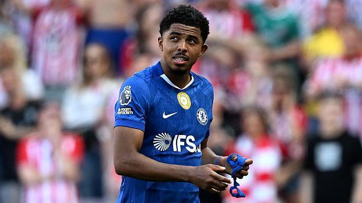 Wesley Fofana walks off the pitch after being sent off at Sunderland